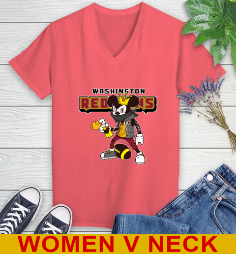 Washington Redskins NFL Football Mickey Peace Sign Sports Women's V-Neck T-Shirt 7