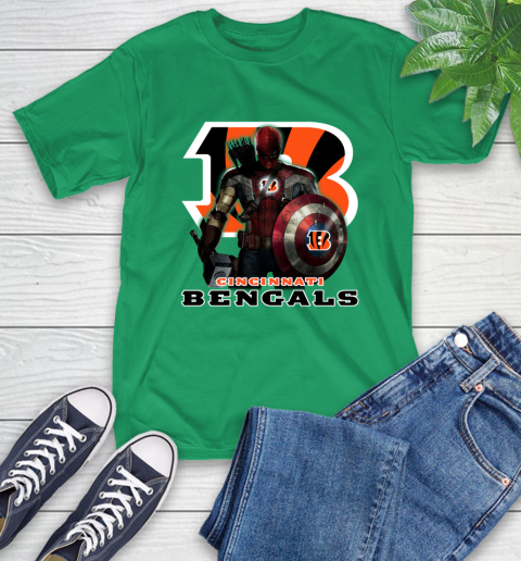 NFL Captain America Thor Spider Man Hawkeye Avengers Endgame Football Cincinnati Bengals T-Shirt 7