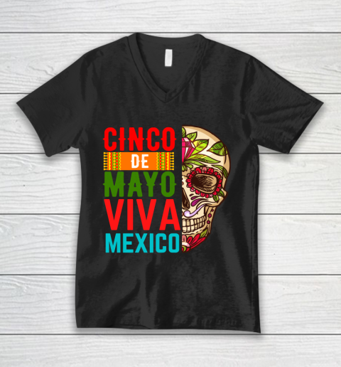 Cinco De Mayo Viva Mexico Skull V-Neck T-Shirt