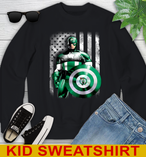 Boston Celtics NBA Basketball Captain America Marvel Avengers American Flag Shirt Youth Sweatshirt