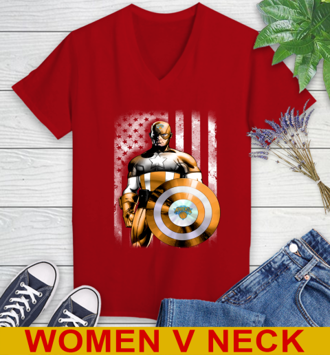 New York Knicks NBA Basketball Captain America Marvel Avengers American Flag Shirt Women's V-Neck T-Shirt 10