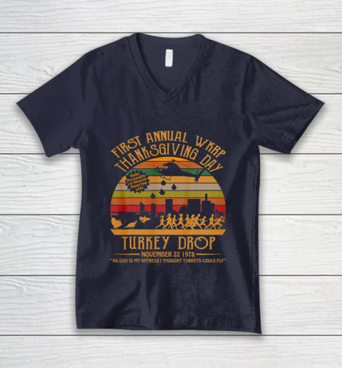 WKRP Thanksgiving Day Turkey Drop V-Neck T-Shirt 2