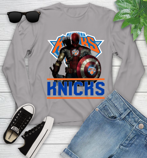 New York Knicks NBA Basketball Captain America Thor Spider Man Hawkeye Avengers Youth Long Sleeve 5