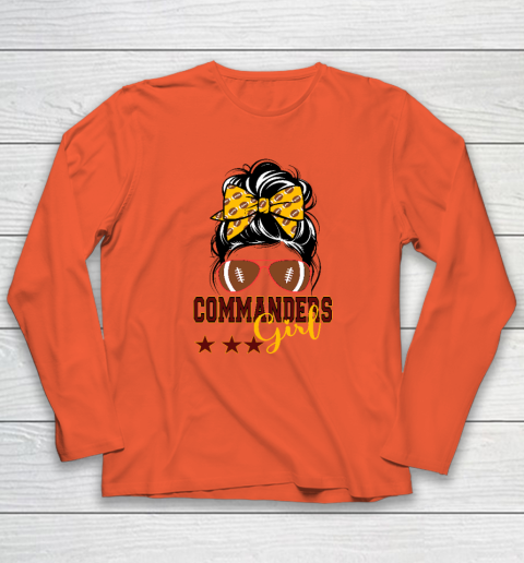 Retro Commanders Girl Messy Bun Sports Fan Team Matching Long Sleeve T-Shirt 3