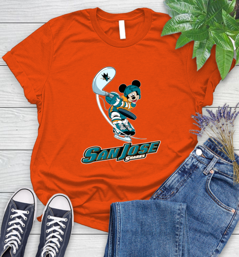 NHL Hockey San Jose Sharks Cheerful Mickey Mouse Shirt Women's T-Shirt - Image 5