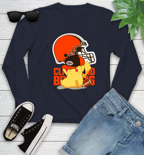 NFL Pikachu Football Sports Cleveland Browns Youth Long Sleeve 3