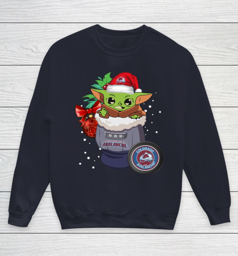 Colorado Avalanche Christmas Baby Yoda Star Wars Funny Happy NHL Youth Sweatshirt 3