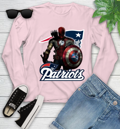 NFL Captain America Thor Spider Man Hawkeye Avengers Endgame Football New England Patriots Youth Long Sleeve 10