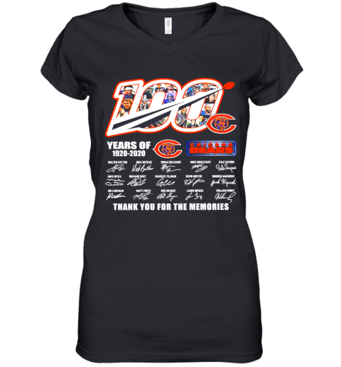 100 Chicago Bears Years Of 1920 2020 Thank You For The Memories Signatures Women's V-Neck T-Shirt