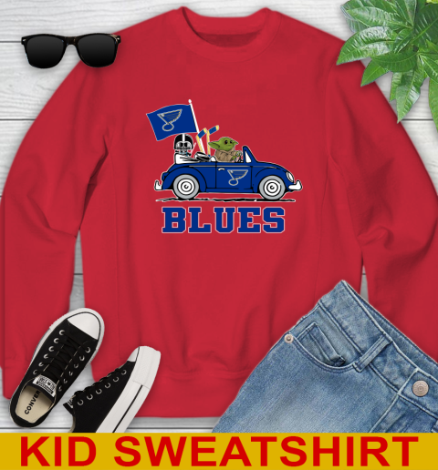 NHL Hockey St.Louis Blues Darth Vader Baby Yoda Driving Star Wars Shirt Youth Sweatshirt 8