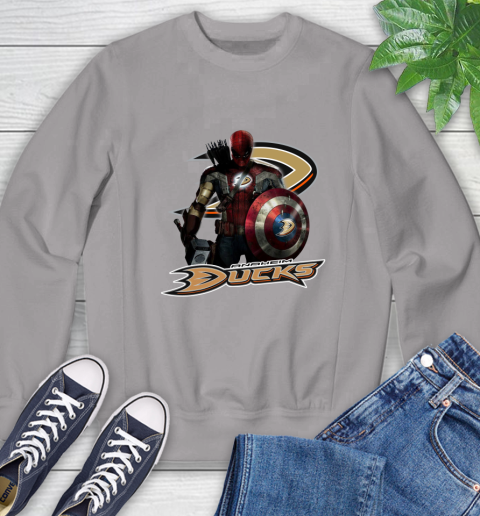 NHL Captain America Thor Spider Man Hawkeye Avengers Endgame Hockey Anaheim Ducks Sweatshirt 5