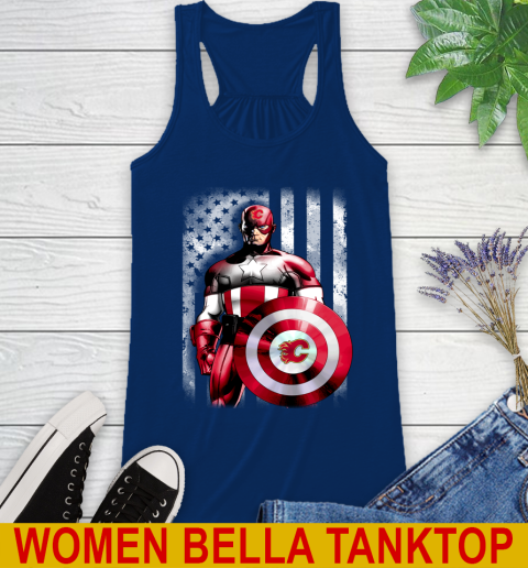 Calgary Flames NHL Hockey Captain America Marvel Avengers American Flag Shirt Racerback Tank - Image 8