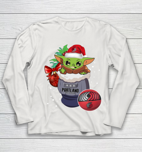Portland Trail Blazers Christmas Baby Yoda Star Wars Funny Happy NBA Youth Long Sleeve 11
