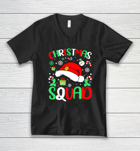 Christmas Squad Santa Hat Family Matching Pajama Xmas V-Neck T-Shirt
