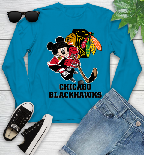 NHL Chicago Blackhawks Mickey Mouse Disney Hockey T Shirt Youth Long Sleeve 7