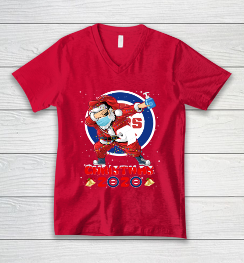 Chicago Cubs Funny Santa Claus Dabbing Christmas 2020 MLB V-Neck T-Shirt 6