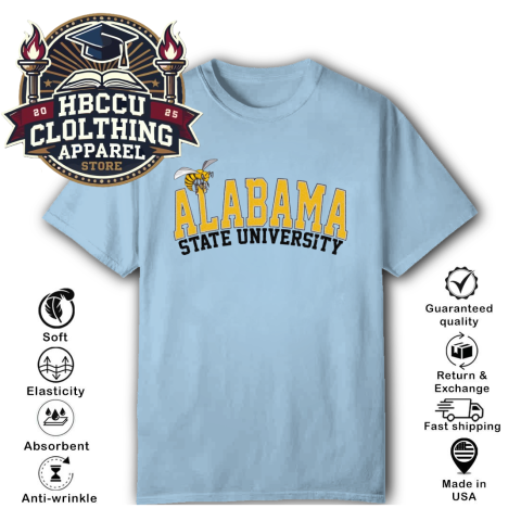 Alabama State University ASU HBCU T-Shirt p1o6 alabama state university asu hbcu classic t shirt 2 front light blue HBCU Clothing Apparel