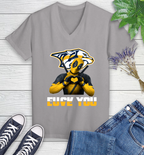 NHL Nashville Predators Deadpool Love You Fuck You Hockey Sports Women's V-Neck T-Shirt 4