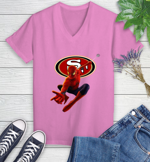 NFL Spider Man Avengers Endgame Football San Francisco 49ers Women's V-Neck T-Shirt 14