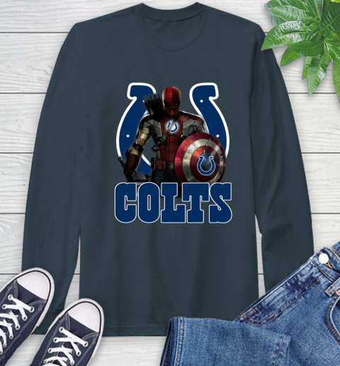 NFL Captain America Thor Spider Man Hawkeye Avengers Endgame Football Indianapolis Colts Long Sleeve T-Shirt 8