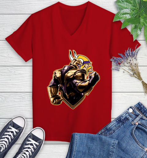 NFL Thanos Avengers Endgame Football Sports Minnesota Vikings Women's V-Neck T-Shirt 12