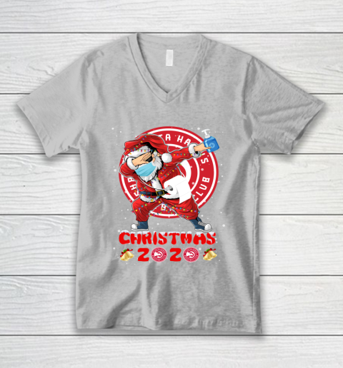 Atlanta Hawks Funny Santa Claus Dabbing Christmas 2020 NBA V-Neck T-Shirt 3
