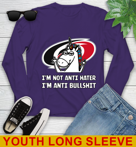 Carolina Hurricanes NHL Hockey Unicorn I'm Not Anti Hater I'm Anti Bullshit Youth Long Sleeve 5