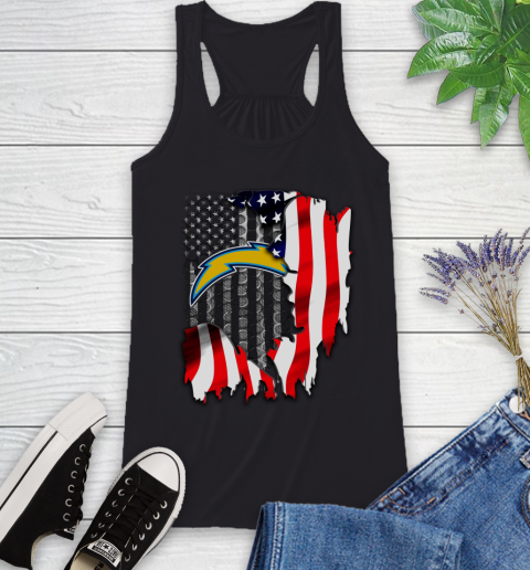 Los Angeles Chargers NFL Football American Flag Racerback Tank Los Angeles Chargers NFL Football American Flag Racerback Tank
