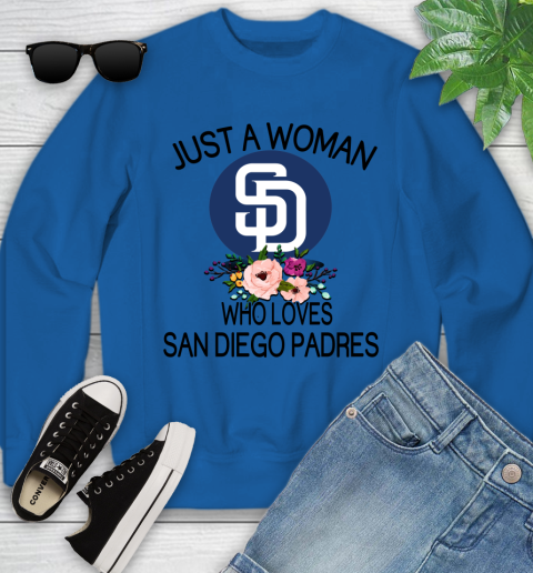 MLB Just A Woman Who Loves San Diego Padres Baseball Sports Youth Sweatshirt 4