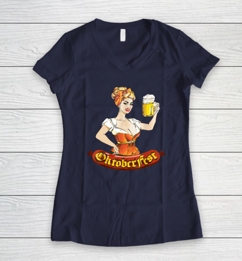 Barmaid Oktoberfest Dirndl Bratwurst German Woman Costume T Shirt Women's V-Neck T-Shirt 7