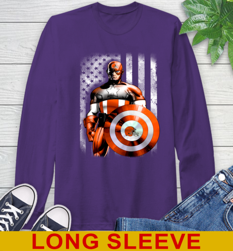Cleveland Browns NFL Football Captain America Marvel Avengers American Flag Shirt Long Sleeve T-Shirt 5