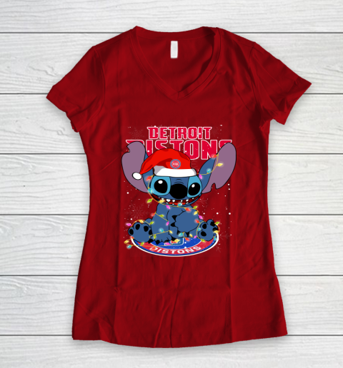 Detroit Pistons NBA noel stitch Basketball Christmas Women's V-Neck T-Shirt 6
