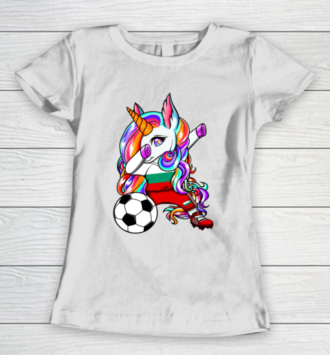 Dabbing Unicorn Bulgaria Soccer Fans Jersey Flag Football Women's T-Shirt