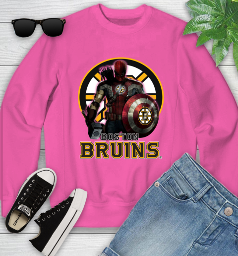 NHL Captain America Thor Spider Man Hawkeye Avengers Endgame Hockey Boston Bruins Youth Sweatshirt 7