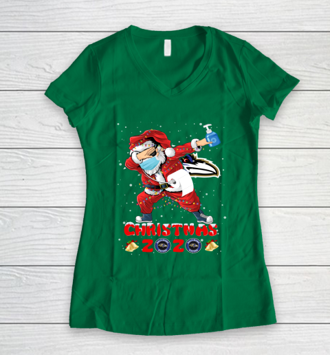 Baltimore Ravens Funny Santa Claus Dabbing Christmas 2020 NFL Women's V-Neck T-Shirt 3