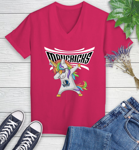 Dallas Mavericks NBA Basketball Funny Unicorn Dabbing Sports Women's V-Neck T-Shirt 9