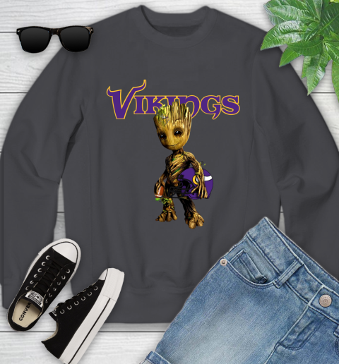 Minnesota Vikings NFL Football Groot Marvel Guardians Of The Galaxy Youth Sweatshirt 6