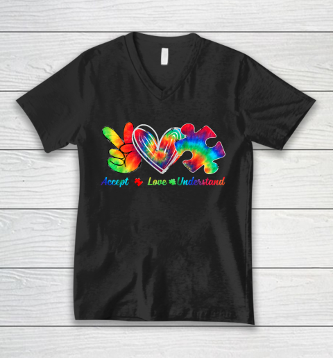 Autism Awareness Accept Understand Love Autism Mom Tie Dye Fitted V-Neck T-Shirt