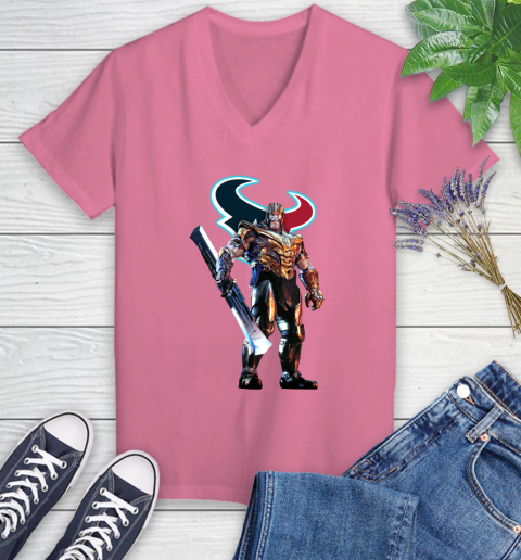 NFL Thanos Gauntlet Avengers Endgame Football Houston Texans Women's V-Neck T-Shirt 13