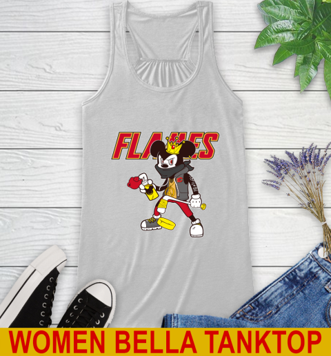 Calgary Flames NHL Hockey Mickey Peace Sign Sports Racerback Tank