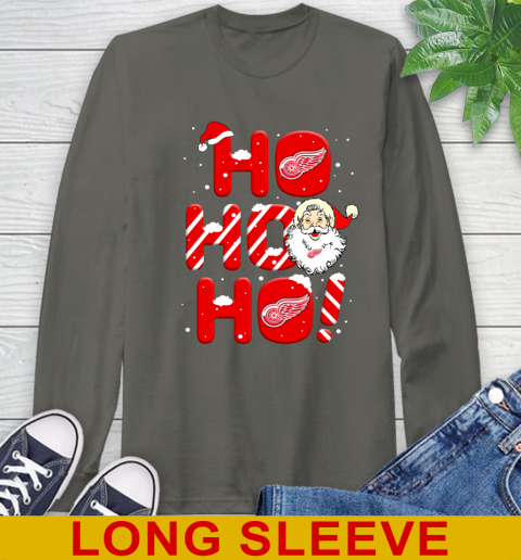 Detroit Red Wings NHL Hockey Ho Ho Ho Santa Claus Merry Christmas Shirt Long Sleeve T-Shirt 10