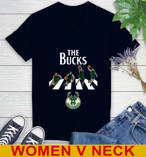 NBA Basketball Milwaukee Bucks The Beatles Rock Band Shirt Women's V-Neck T-Shirt 2