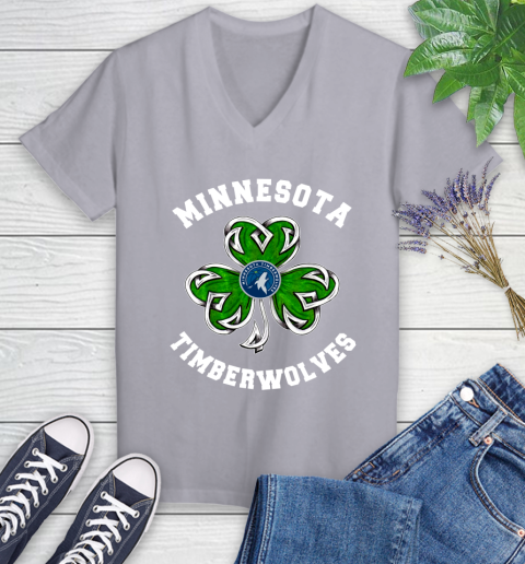 NBA Minnesota Timberwolves Three Leaf Clover St Patrick's Day Basketball Sports Women's V-Neck T-Shirt 4