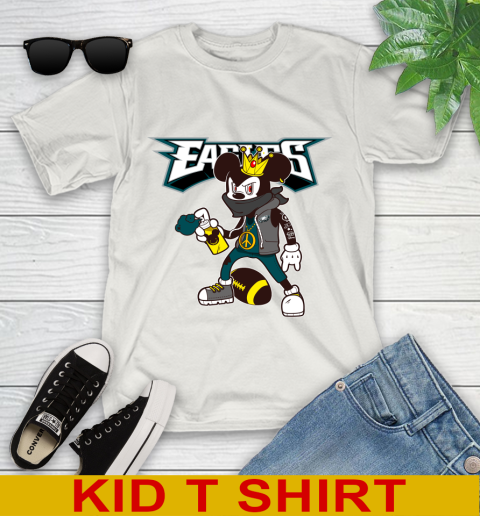 Philadelphia Eagles NFL Football Mickey Peace Sign Sports Youth T-Shirt 12