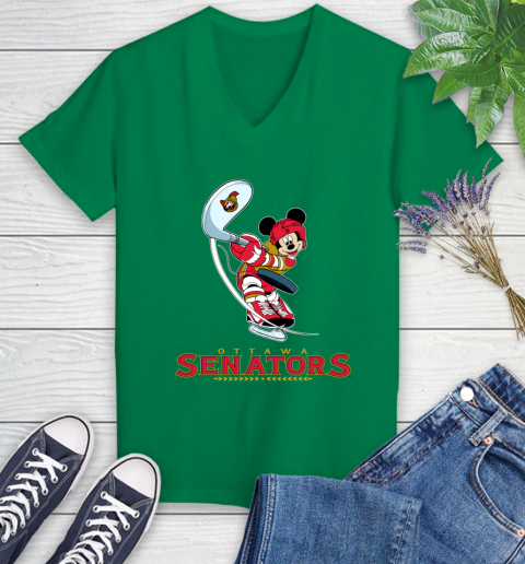 NHL Hockey Ottawa Senators Cheerful Mickey Mouse Shirt Women's V-Neck T-Shirt 5