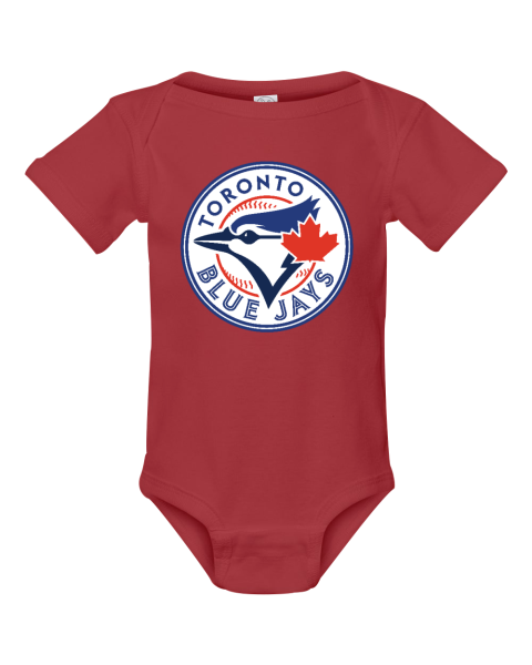 0spl custom mlb toronto blue jays logo short sleeve baby infant rib bodysuit 4400 105 front red