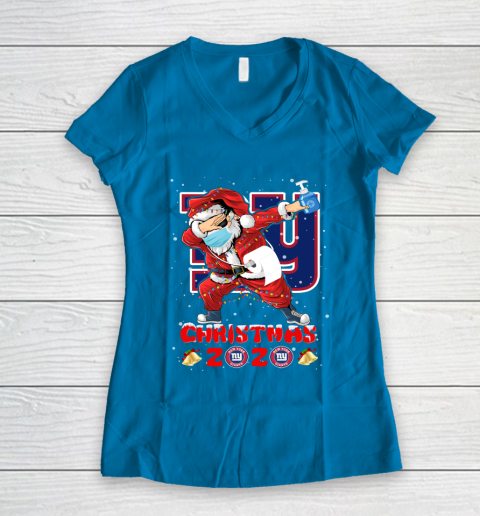 New York Giants Funny Santa Claus Dabbing Christmas 2020 NFL Women's V-Neck T-Shirt 5