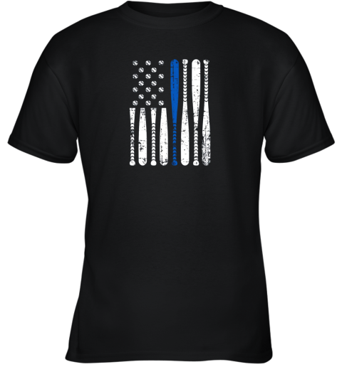 Thin Blue Line LEO USA Flag Police Support Baseball Bat Youth T-Shirt