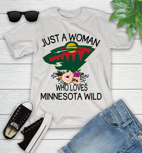 NHL Just A Woman Who Loves Minnesota Wild Hockey Sports Youth T-Shirt
