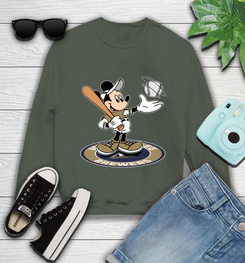 MLB Baseball Milwaukee Brewers Cheerful Mickey Disney Shirt Youth Sweatshirt 9